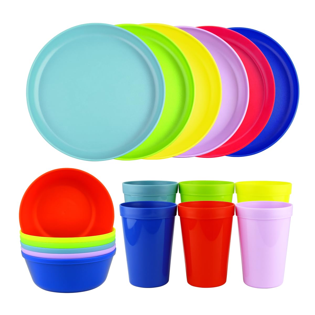 Fingey Plastic Garden and Picnic Microwave Safe Assorted Colours Plates and Tumbler Pack of 6 (18 Piece)