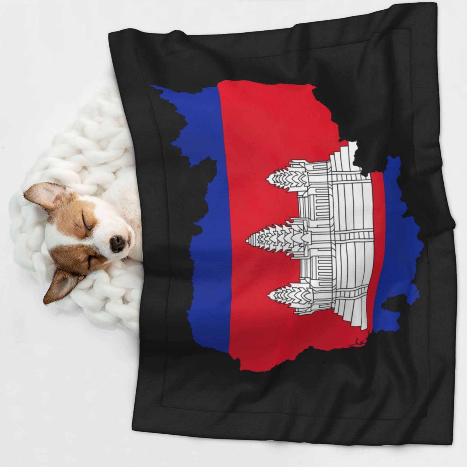 Flag Map of Cambodia Soft and Cozy Pet Blanket for Dogs and Cats - Versatile and Comfortable Medium