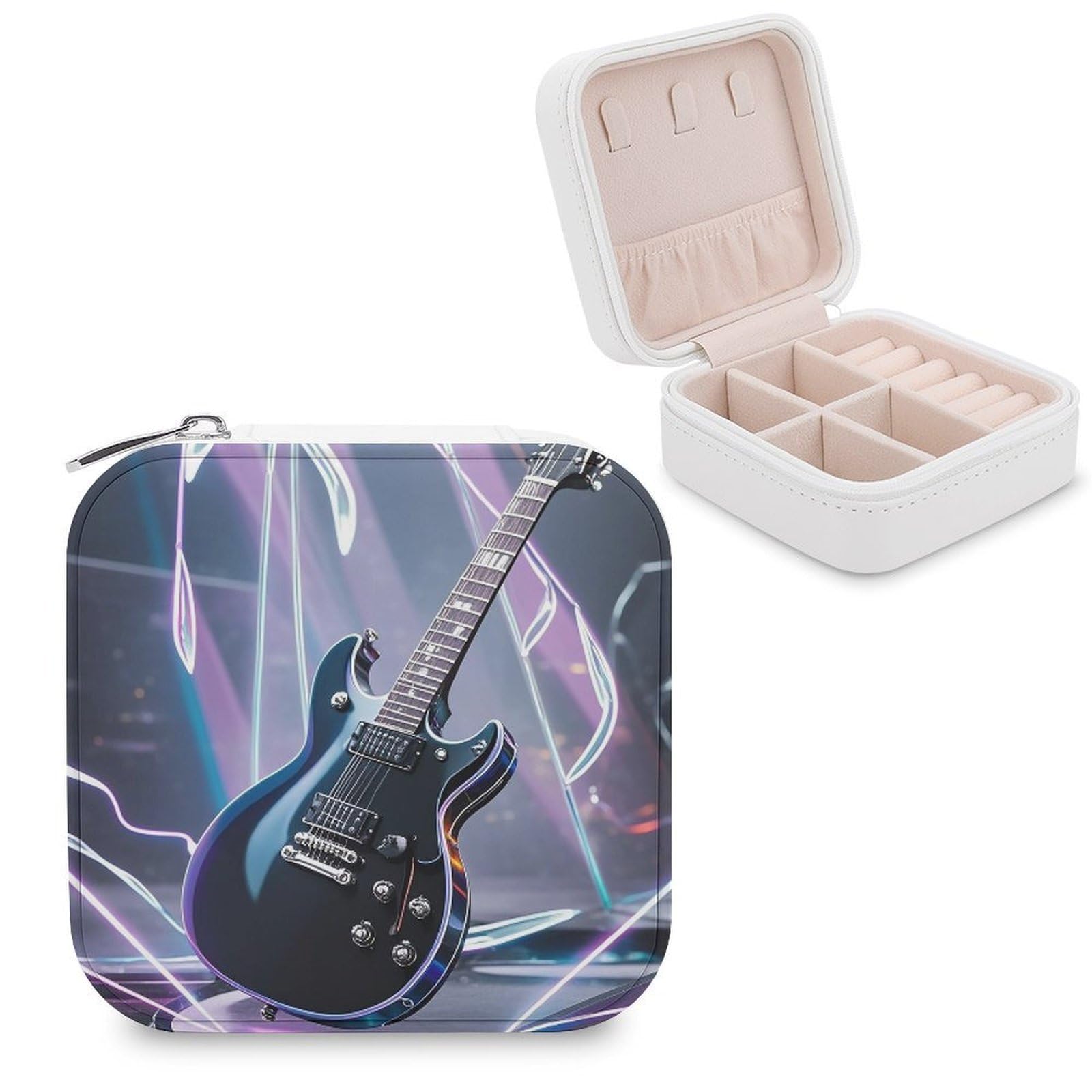 FekiLoot Magic Electric Guitar Music Jewelry Box Custom Jewelry Travel Case Pu Leather Trinket Organizer Box to Organize Ring Pendant Earring Small Portable Jewelry Storage Holder for Women