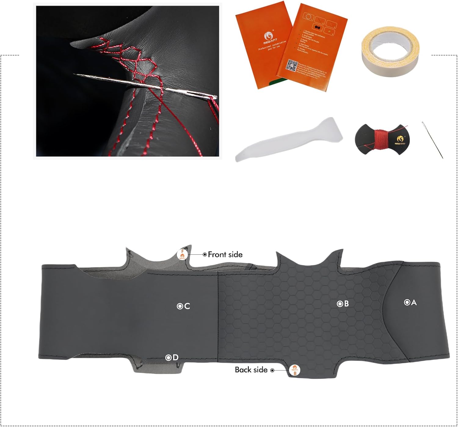 MEWANT Car Steering Wheel Cover for Honda Civic 11 XI 2021-2022 Hand-Stitched Hive Leather Car Steering Wrap