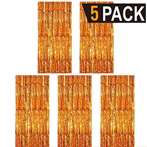 Goer 3.2 Ft X 9.8 Ft Metallic Tinsel Foil Fringe Curtains For Party Photo Backdrop Wedding Decor (5 Packs,Orange) #TOP1