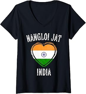 Womens India Flag Heart Nangloi Jat City V-Neck T-Shirt