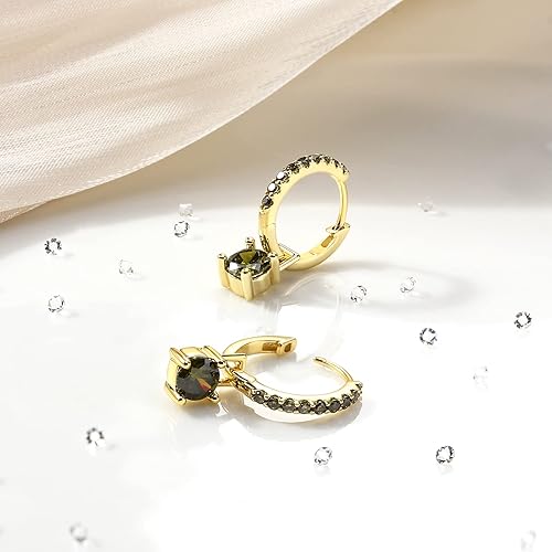 Miniatura 3 de Aretes de aro de oro para mujer, mes de nacimiento, aretes únicos chapados en oro para mujer con piedra de nacimiento, elegantes y coloridos aretes