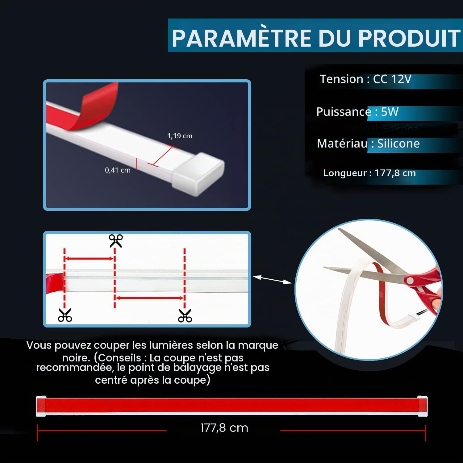 Bande LED Yeelan - Feux de circulation diurnes - Kit démarrage dynamique - Barre lumineuse décorative - Flexible et imperméable - Blanc - 180 cm