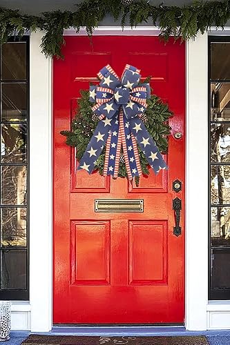 Miniatura 6 de Arcos patrióticos grandes para corona, lazos de arpillera con estrellas rojas, azules y blancas, lazos del 4 de julio, bandera de Estados Unidos,