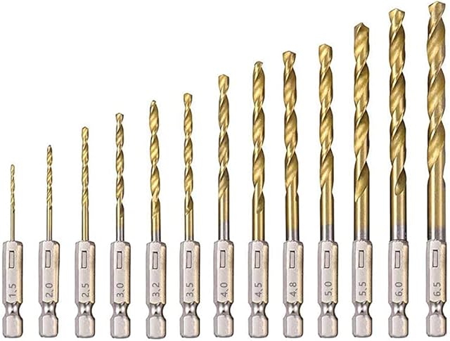 HSS Twist Drill Bit Set,13Pcs High Speed Titanium Coated Steel Drill Bit Tool with Heat Resistant 1.5mm-6.5mm for Drilling Tool Wood/Metal/Plastic