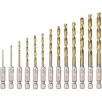 Metal Drill Bit Set 13 Pieces HSS Twist Drill Bit Set High Speed Titanium Coated Steel Heat-Resistant 1.5 mm - 6.5 mm for Drilling Wood Metal Plastic