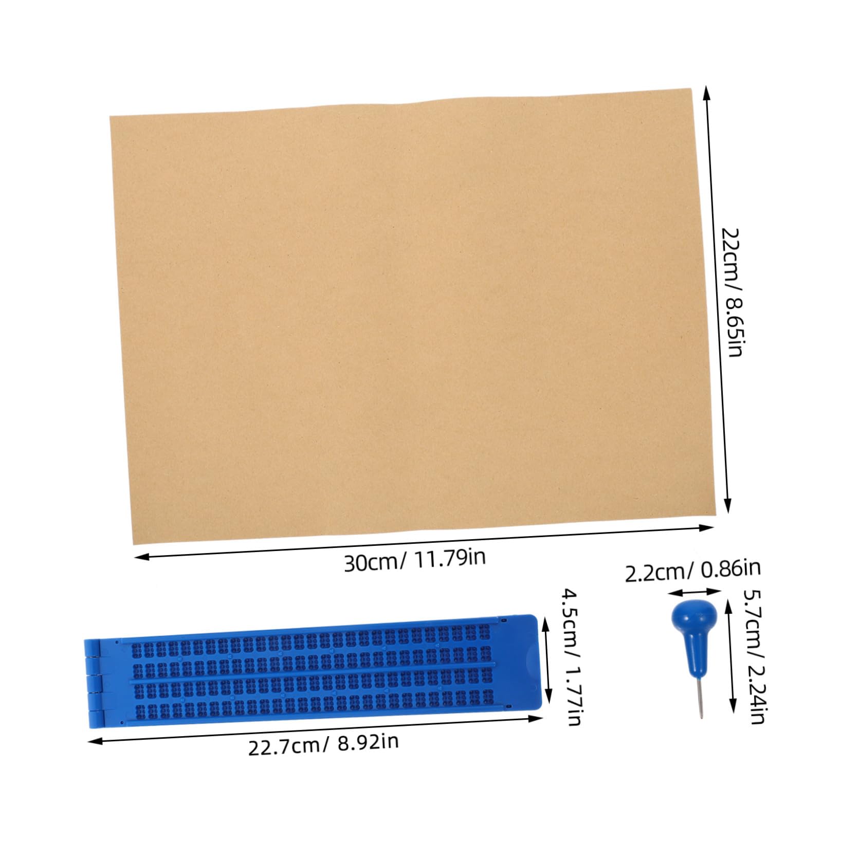 PACKOVE Tavoletta Braille Punteruolo in Plastica Blu, Resistente e Portatile per Non Vedenti, Kit di Scrittura Braille 27 Righe e 30 Caselle per Esercizi di Scrittura