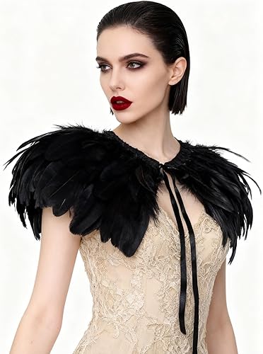 Miniatura 2 de L'VOW Estola de capa de plumas de moda negro blanco beige chal iridiscente