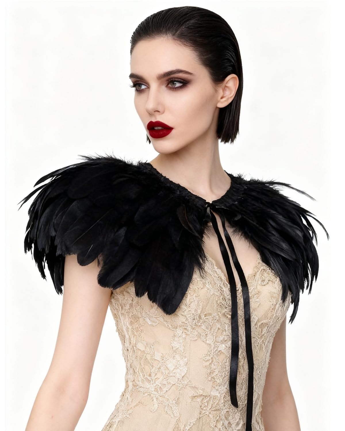 keland Feder Cape Stola Schwarz Weiß Beige Schal Halloween-Kostüm