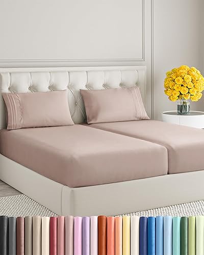 Miniatura 124 de Juego de sábanas de 4 piezas de tamaño matrimonial, sábanas extrasuaves, transpirables y refrescantes, sábanas duraderas de lujo para mujeres