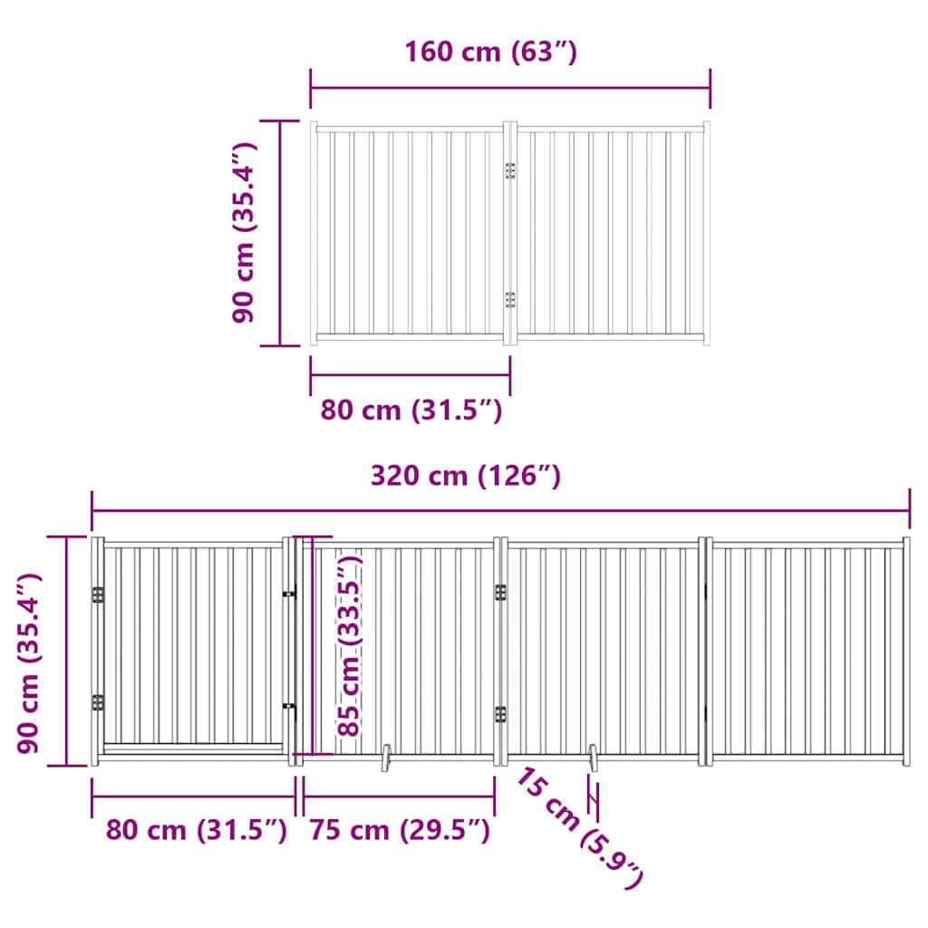 vidaXL Puerta de Perros Plegable 12 Paneles Madera álamo marrón 960 cm