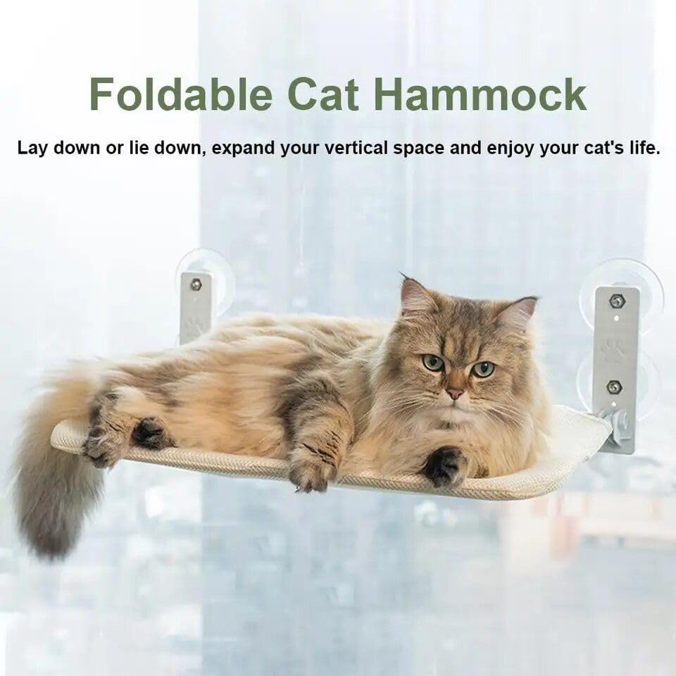 review KANAPE Cordless Cat Window Perch, Cat Hammock for Wall with 4 Suction Cups, Anchor&Screw for Two Ways of Installation, Solid Metal Frame, 2 Reversible Covers, Foldable Cat Beds for Indoor Cats (Large)