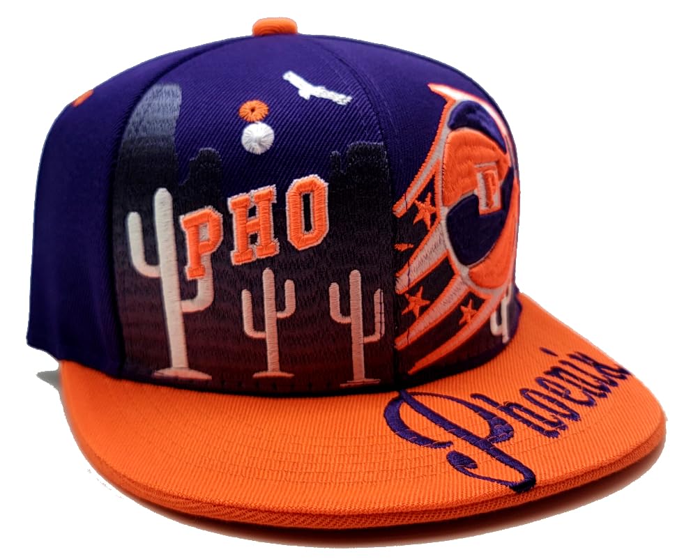 Phoenix New Leader Downtown PHX PHO Desert Cactus Purple Orange Era Snapback Hat Cap miniatura 4
