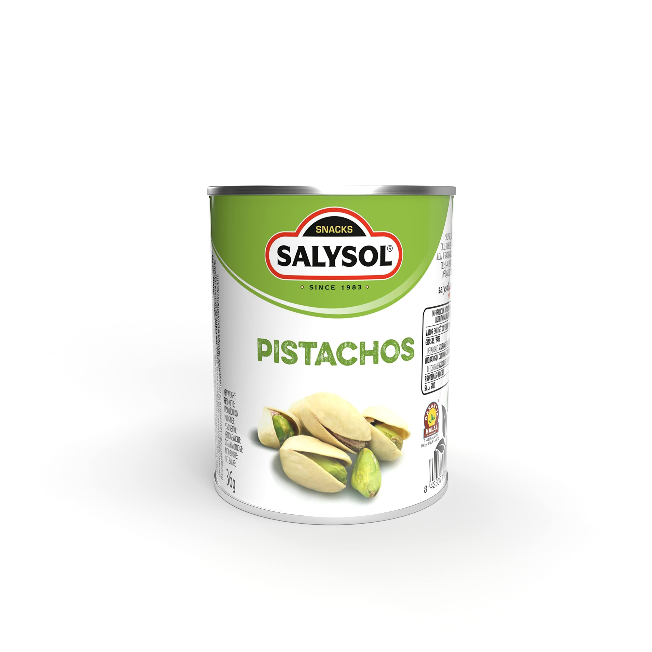 SALYSOL | Pistachos aperitivos salados envasados al vacío 10x36 gramos.
