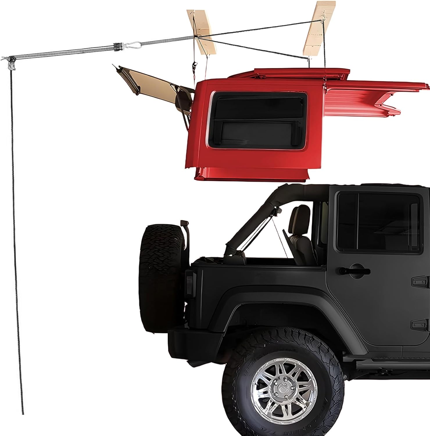 Hard Top Removal Lift for Jeep Wrangler JL JK Models and Ford Hardtop, Easy One-Person Auto Lock Anti-Drop Hoist with Multi-Use Overhead Storage, Supports 8 to16 ft, Ceilings Bonus 6 T Knobs Included