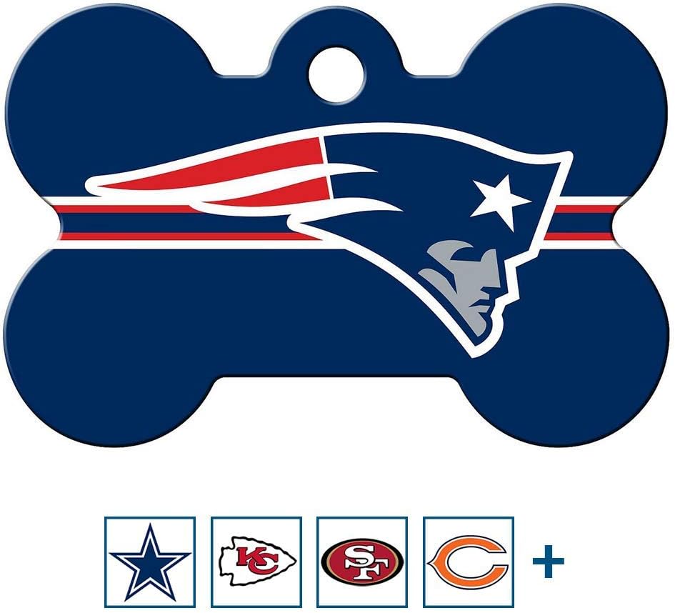 GoTags Personalized New England Patriots Dog Tag, Brass Metal Bone Pet ID