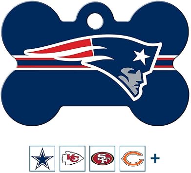 GoTags Personalized New England Patriots Dog Tag, Brass Metal Bone Pet ID | Tag Engraved with Name and Custom Text, NFL Football Team Pet Apparel, Wear Resistant Enamel Paint , Official License Large