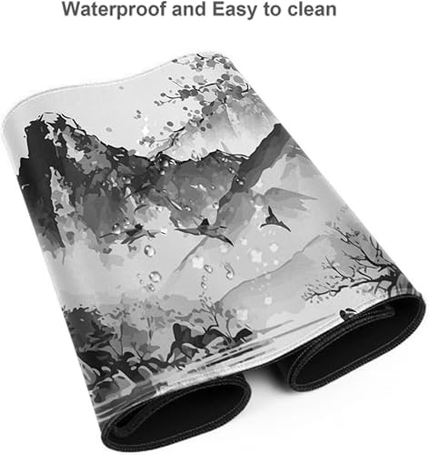 Miniatura 4 de Alfombrilla de mouse para juegos de acuarela japonesa blanca y negra con flor de cerezo Sakura de 35.4 x 15.7 pulgadas, XXL extendida, alfombrilla