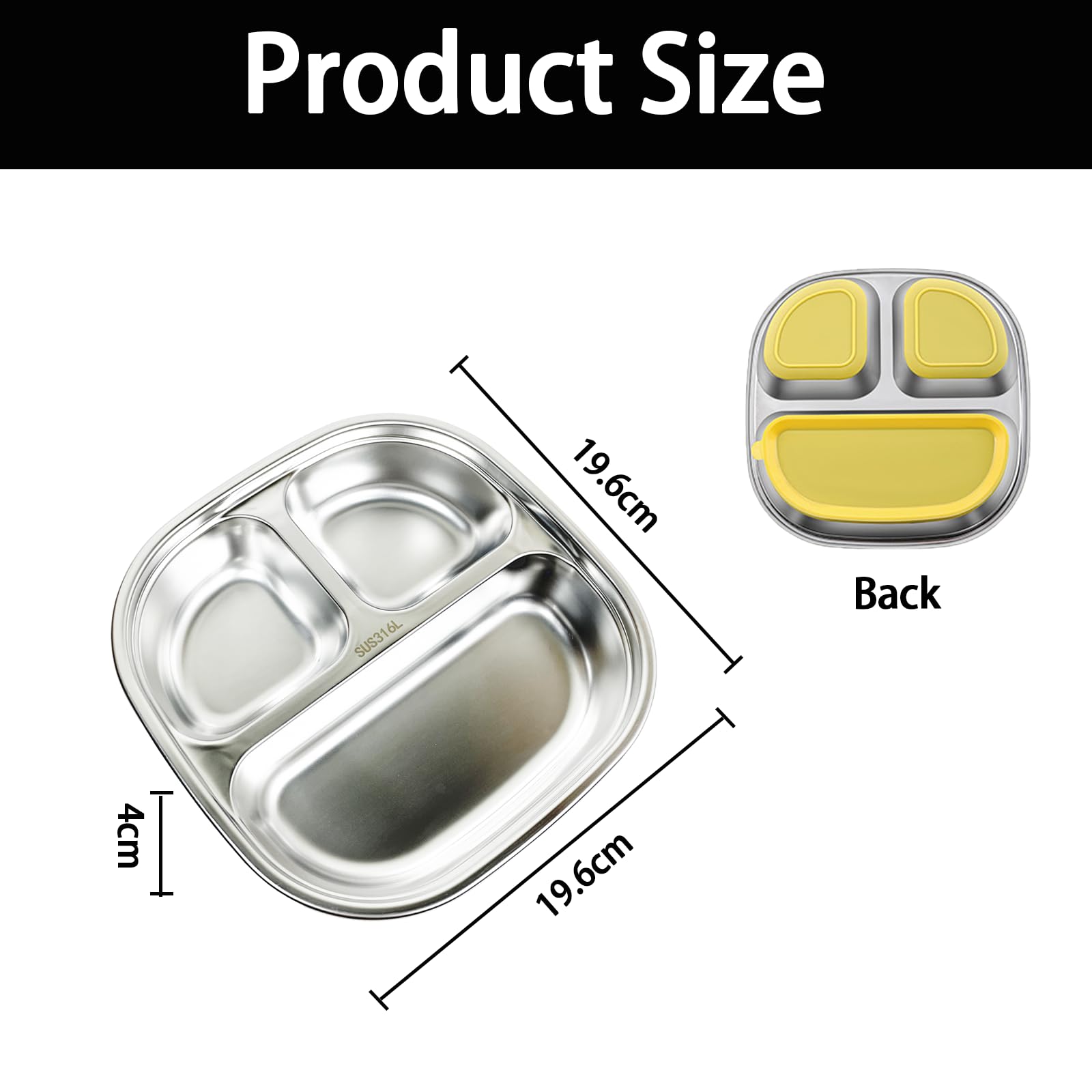 2 Assiettes Bébé En Inox 304 Avec Ventouses - Incassable, Sans BPA, Passe Au Lave-vaisselle