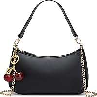 MOPOVO Black Cute Hobo Shoulder Bag for Women - Retro Cherry Purse Clutch with Removable Straps & Free Charm