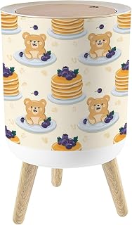 Small Trash Can with Lid Pancake blueberry bear face cartoon so cute blueberry circle seamless 1.8 Gallon/7L Garbage Can Waste Bin with Press Top Lid Legs Waste Basket for Bathroom Kitchen Bedroom