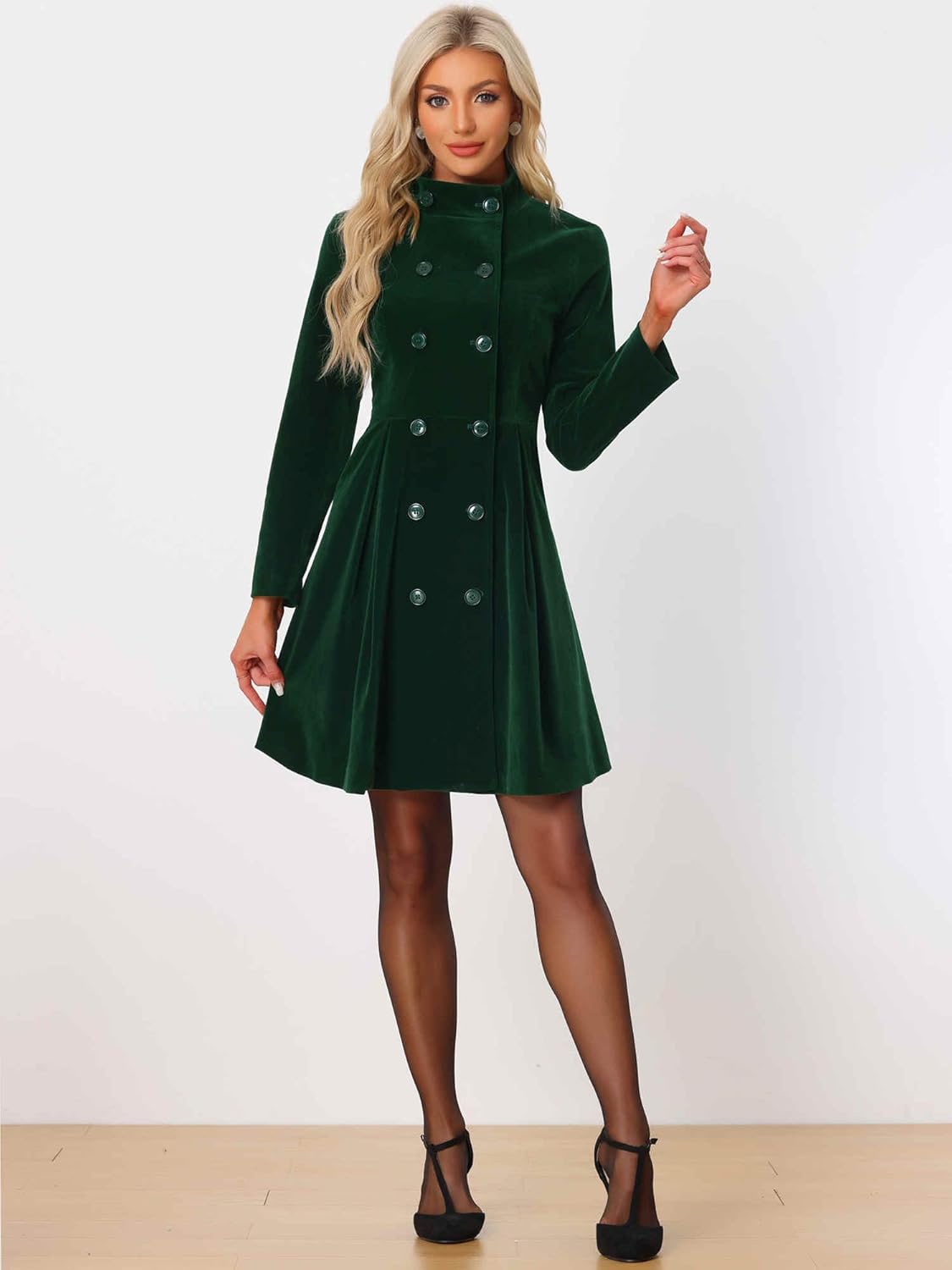 Allegra K Velvet Coat for Women's Steampunk Swing A-Line Double Breasted Christmas Vintage Winter Coats