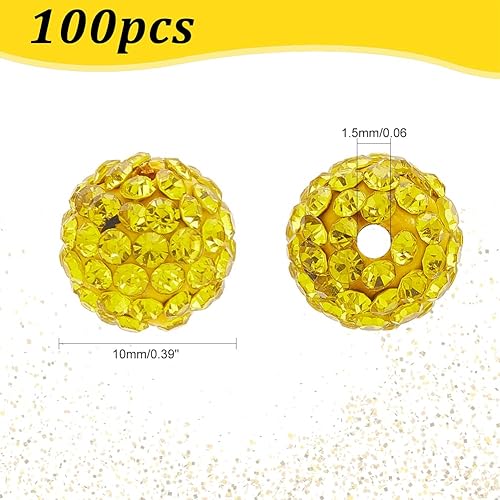 Miniatura 139 de Pandahall - Bolas de arcilla de 10 mm, tipo discoteca con 100 unidades, cuentas de polímero de arcilla con diamantes de imitación, creaciones