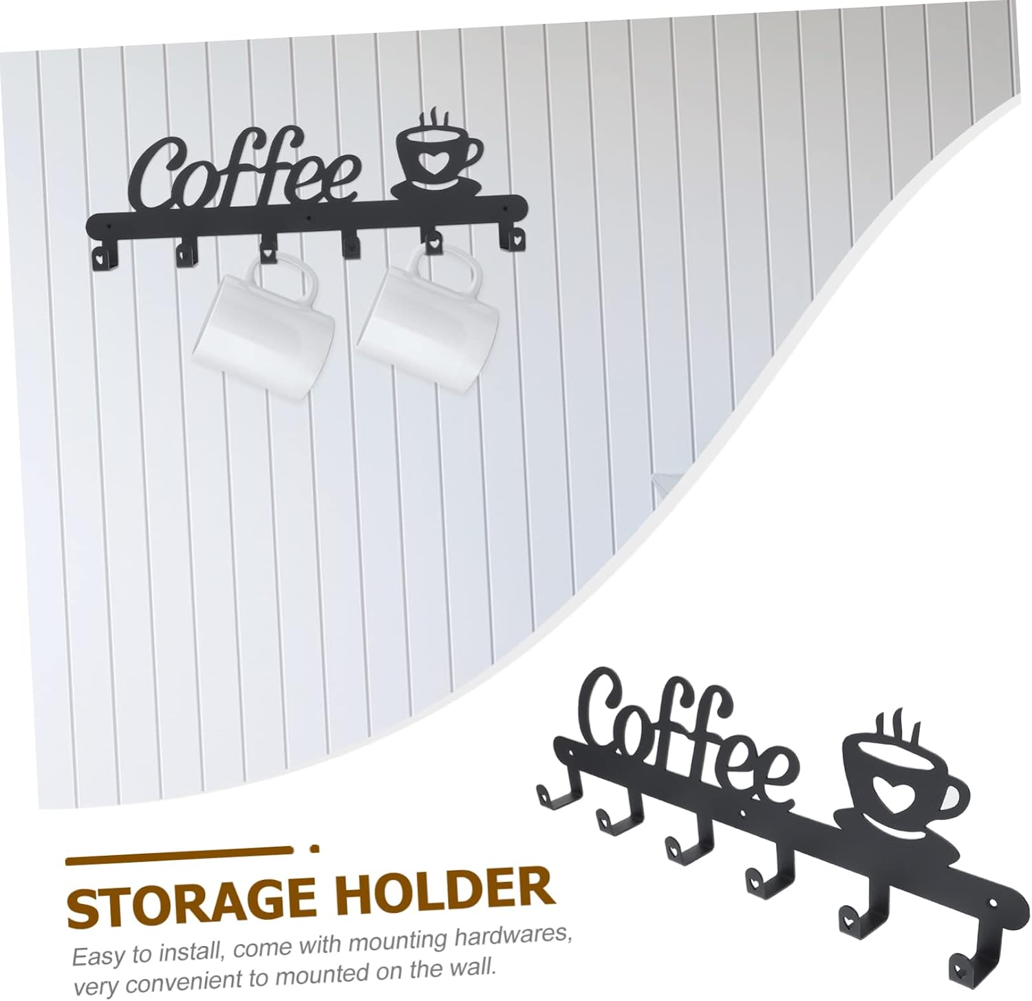 Wall Mounted Mug Holder Rack Creative Iron Cup Organizer for Kitchen Space Saving Mug Hanging Storage Hooks for Home Use and Cup Drying