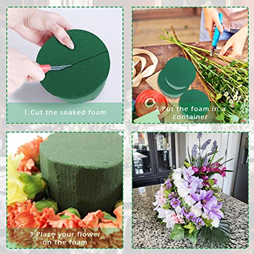 6 Pcs Round Floral Foam Blocks,Prashent Green Wet Dry Flower Foam Plant Foam For Fresh & Artificial Flower Arrangements Diy Craft 3.2" X 1.6" #TOP2