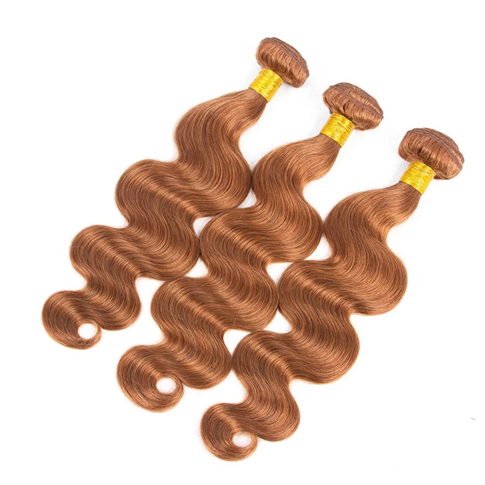 28 30 32 inch Light Brown Bundles Human Hair 30 Body Wave Bundles Peruvian Grade 8A Virgin Hair 3 Bundle 30 Light Brown Body Wave Bundle 300g