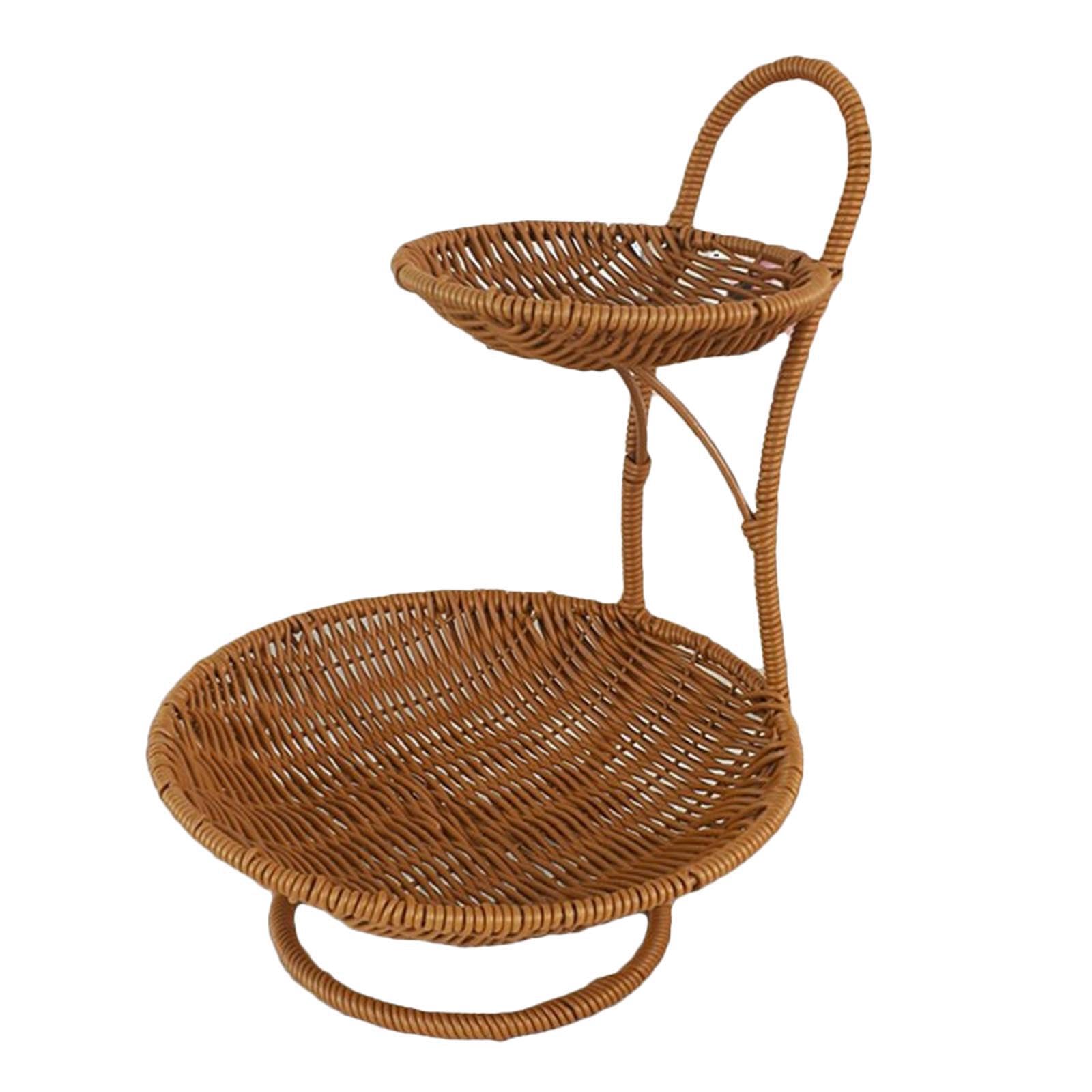 ALCXAZS Efficient Vegetable Holder Basket Bowl Stand Stylish Organizing Fruits And Vegetables Countertop Handwoven Serving Basket Rack Adopts Rattan Like With, 2 Layers, 35cm