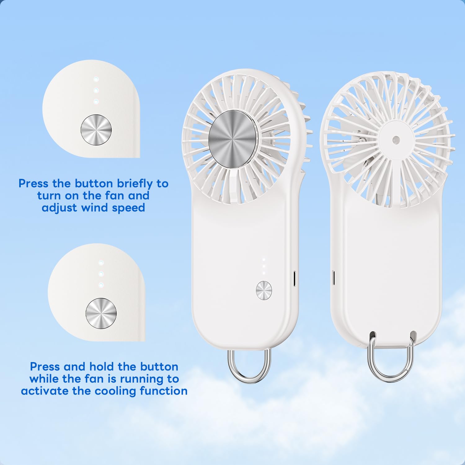 Mini ventilatore portatile con piastra di raffreddamento, piccolo e potente, design carino a 5 velocità, ventilatore portatile, leggero, ricaricabile tramite USB, per viaggi, trucco per