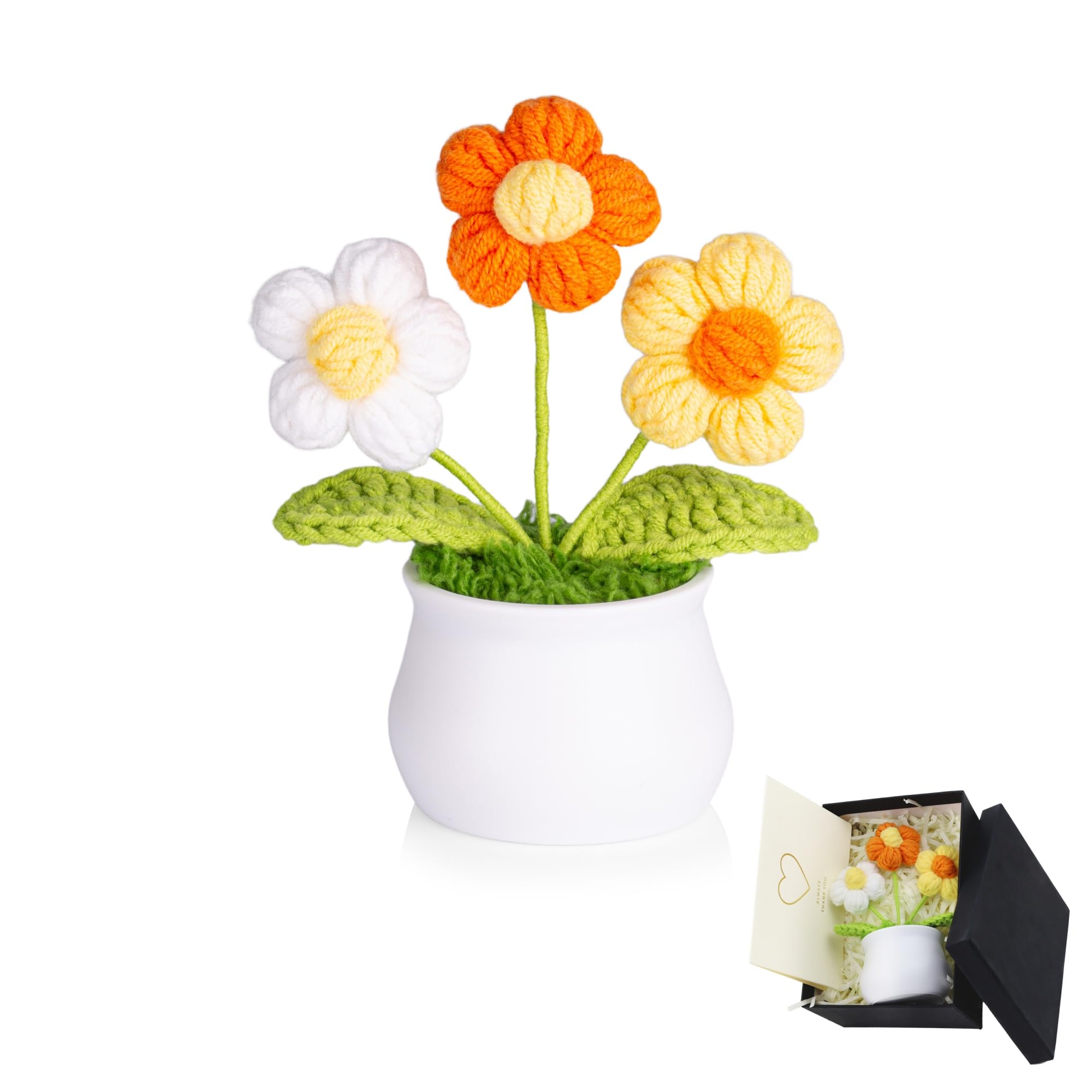 MAIBAOTA Orange Puff Crochet Flowers Handmade Knitted Flower Bouquet Potted Plants Birthday Gifts for Women Desk Decor Accessories