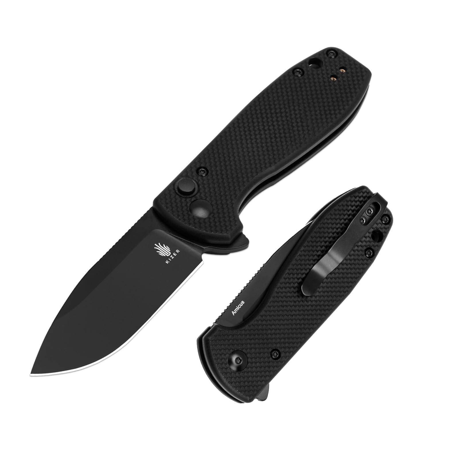 Kizer Amicus Small Pocket Knife, 2.95 Inches 9Cr18MoV Steel Blade, Black G10 Handle Folding EDC Knife L3002A1