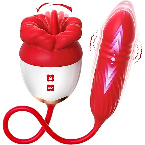 Rose Toy Vibrator Sex Toys for Women - MOOLIGIRL Big Mouth Tongue Licking Vibrators for Clitoral Nipple Pleasure, Thrusting Dildo for G Spot Anal Stimulation, Couples Sexy Lips Adult Toys Edible Items