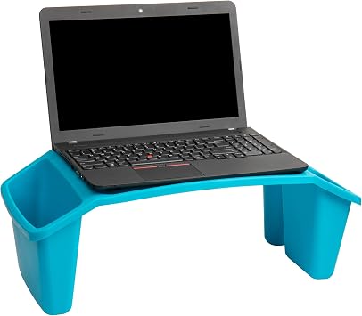 Mind Reader Kids Lap Desk, Portable Activity Tray with Side Storage, Stackable Plastic Desk for Drawing, Snacks, Study, Set of 2, Blue