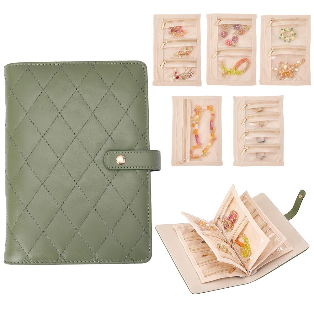 Beebeecraft Organizador de Joyas Portátil de 21.5x15x4.2cm Rectangular Verde con Cremallera Transparente Bolsa de Terciopelo para Anillos Collares Pendientes Regalo para el Día de la Madre