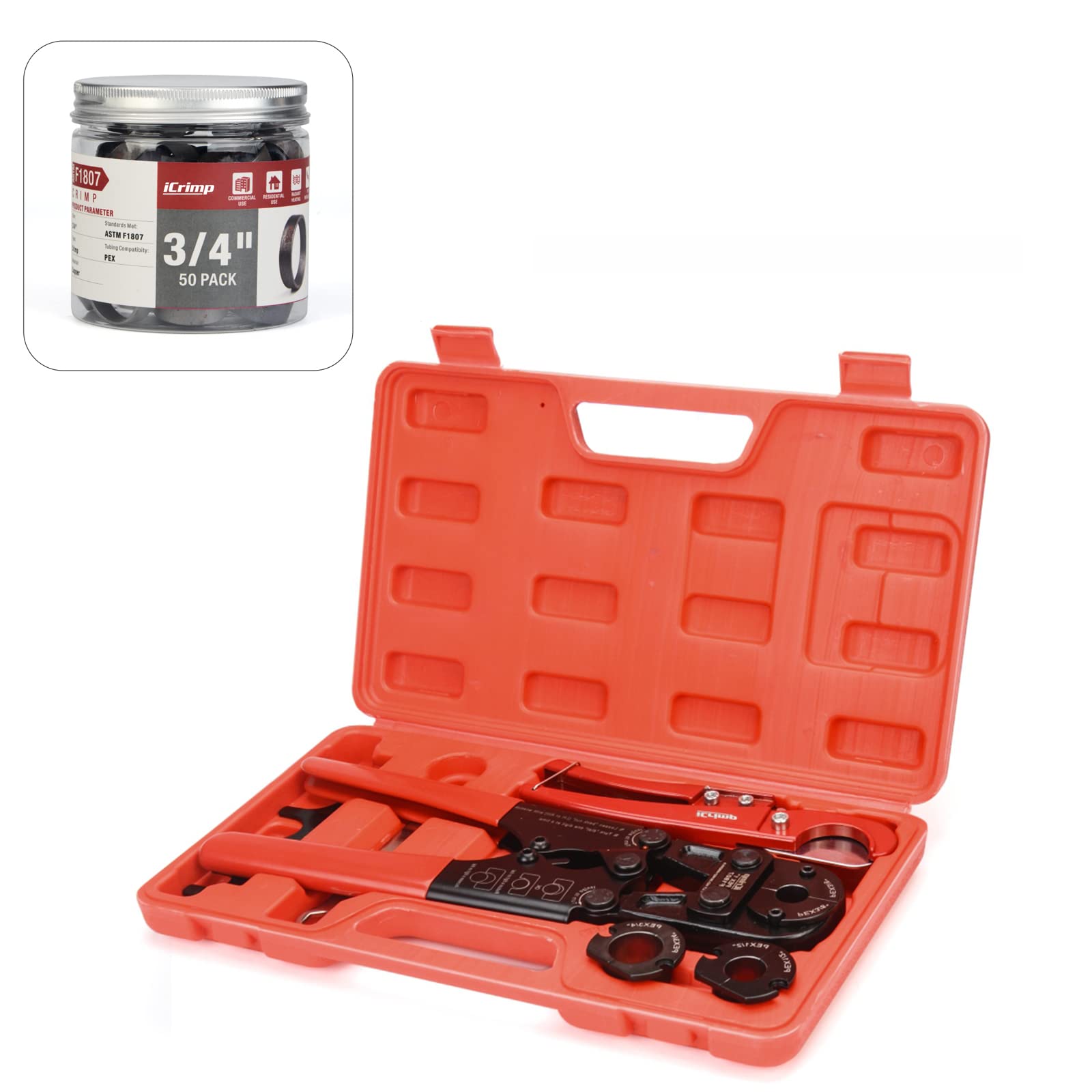 EFIELD PEX Crimping Tool Complete Kit - 5 Jaw Sizes With Decrimper, Cutter & Gauge