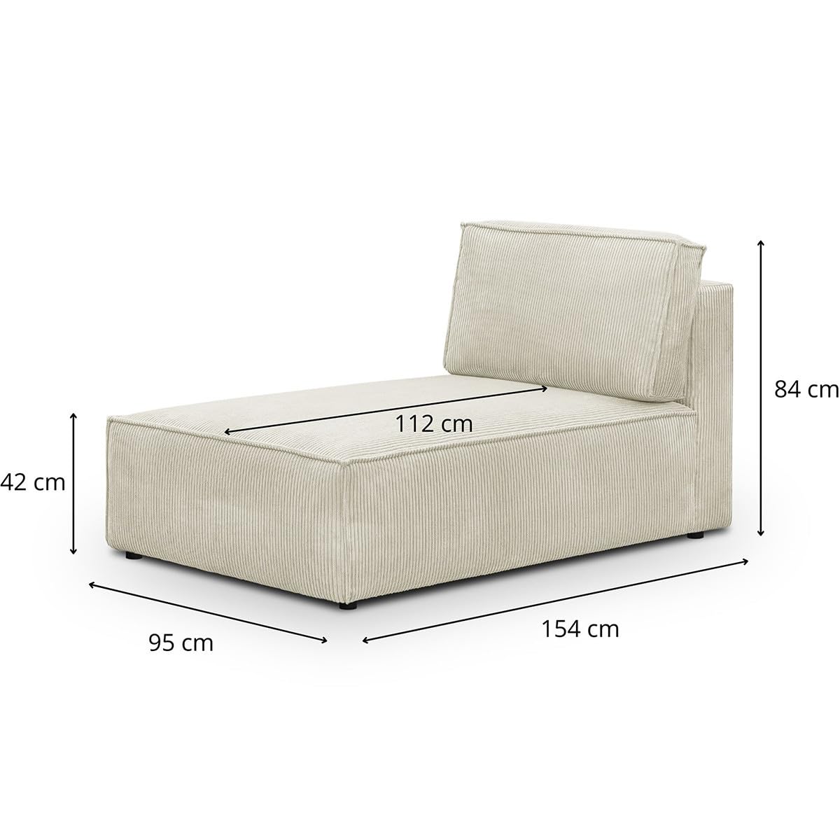 HOMIFAB Méridienne Harper Mod Velours Côtelé Beige 95x154x84 cm