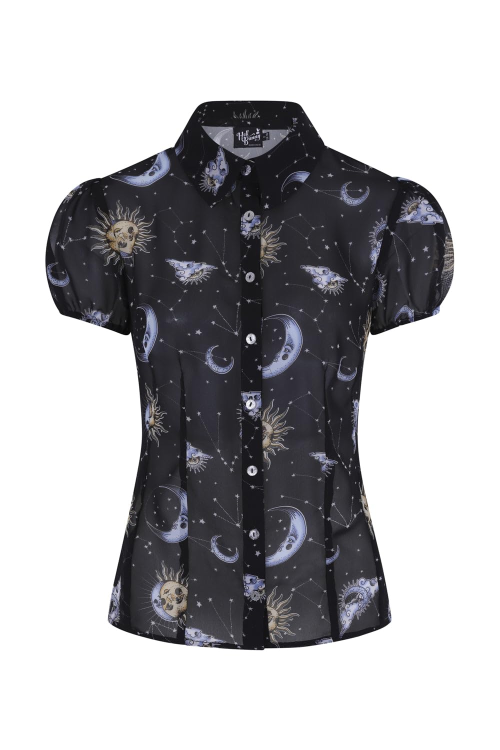 Hell Bunny Solaris Sun Moon Stars Chiffon Blouse Top - 18 Black