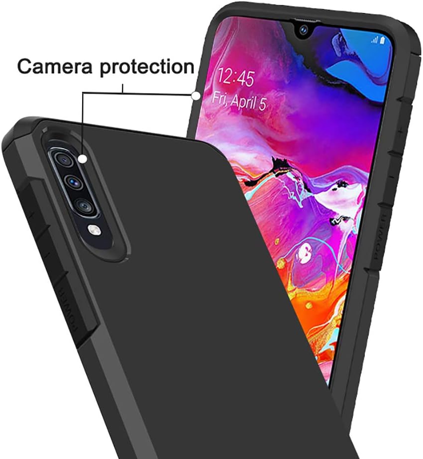 ComoUSA Designed for Galaxy A70 Case with 9H Tempered Full Glass Screen Protector Heavy Duty [Dual Layer] Hybrid Shock Proof Protective Rugged Bumper Cover Case for Samsung Galaxy A70 Phone (Black)