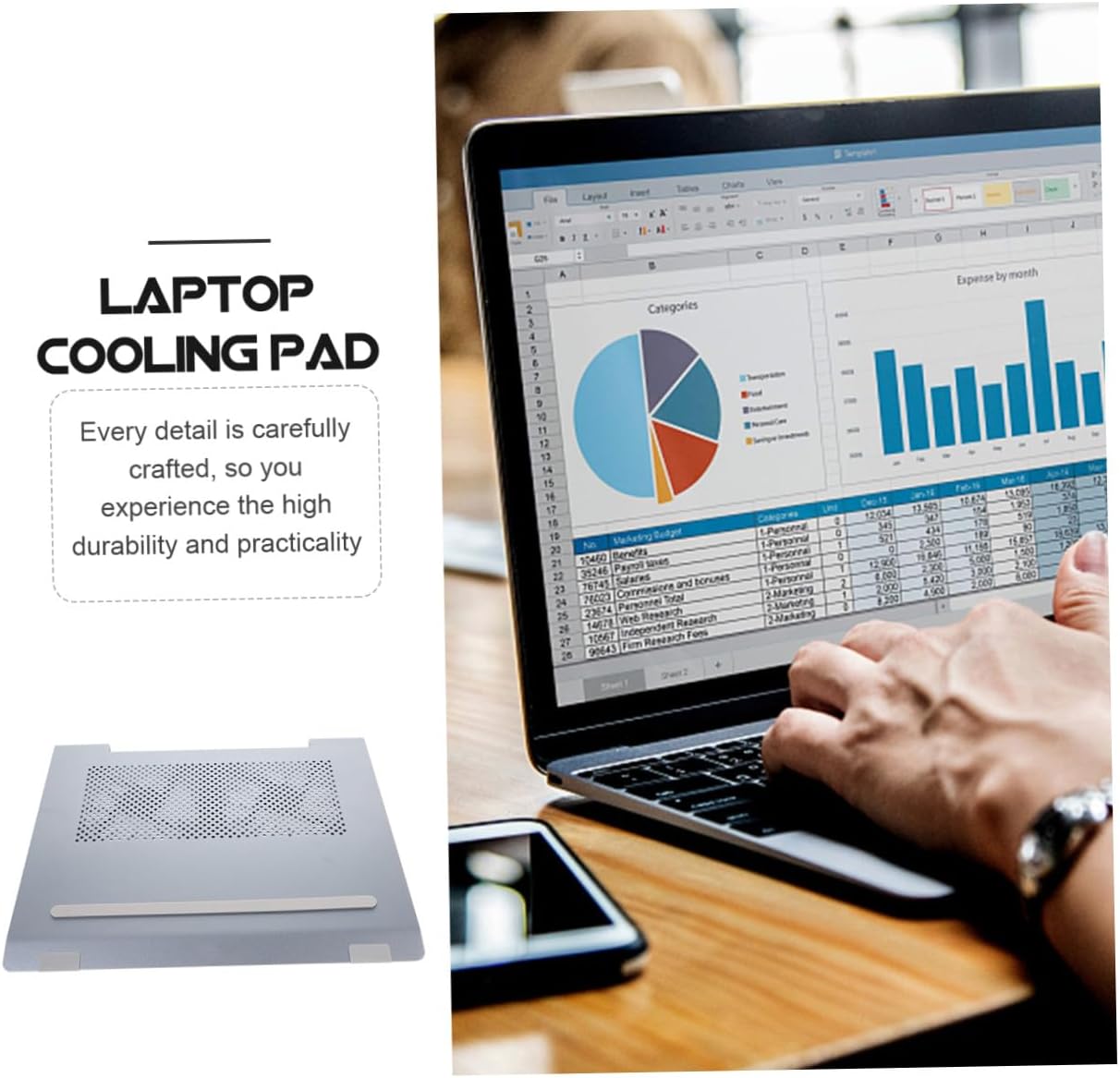 Homoyoyo Aluminum Alloy Laptop Cooler Stand with USB Fan Ventilated Support to 17.3 Inch Notebooks, Quiet Gaming Laptop Cooling Pad in Gray for Home and Office Use