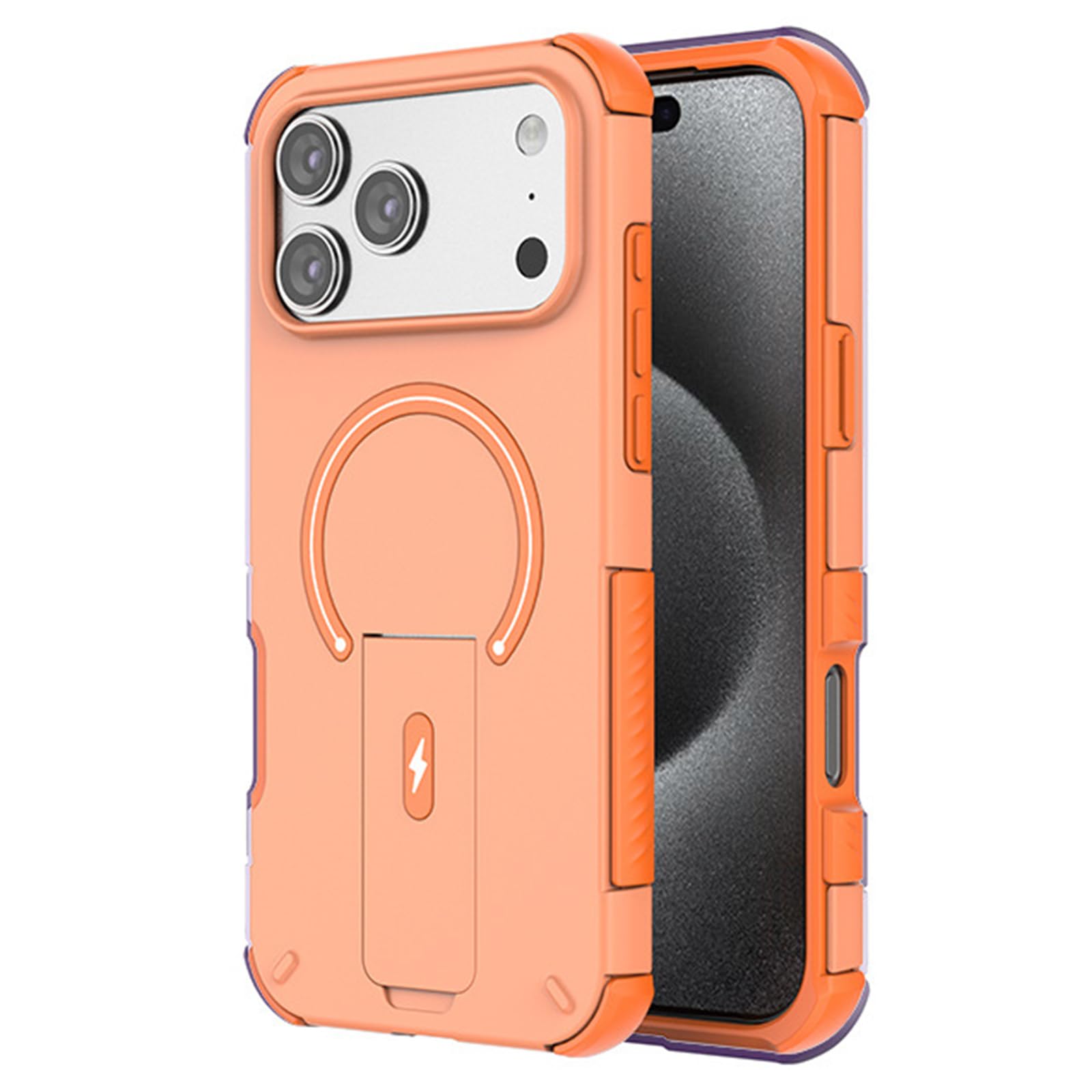Mfaoshi Orange Magnetic Case For Iphone 17 Pro Max/17 Pro/17, Ultra-Thin Frosted Non Slip Shockproof Phone Case With Folding Kickstand Cover,,17 Pro
