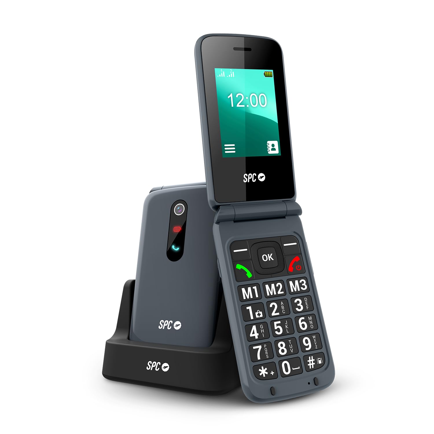 SPC Stella 2 telefon komórkowy z klapką, duże przyciski i klucze, łatwy w użyciu, zdalna konfiguracja, przycisk SOS, USB-C, 3 bezpośrednie pamięci, stacja ładująca, kolor czarny