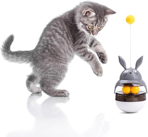 Miniatura 9 de Juguete rompecabezas para gatos, dispensador de comida para mascotas con equilibrio automático, estimulante del cerebro, alimentador lento, juguetes