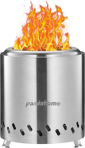 PANDAHOME Chimenea de mesa sin humo con soportes plegables Chimenea para urbanos y suburbios Alimentado por pellets o madera, acero inoxidable