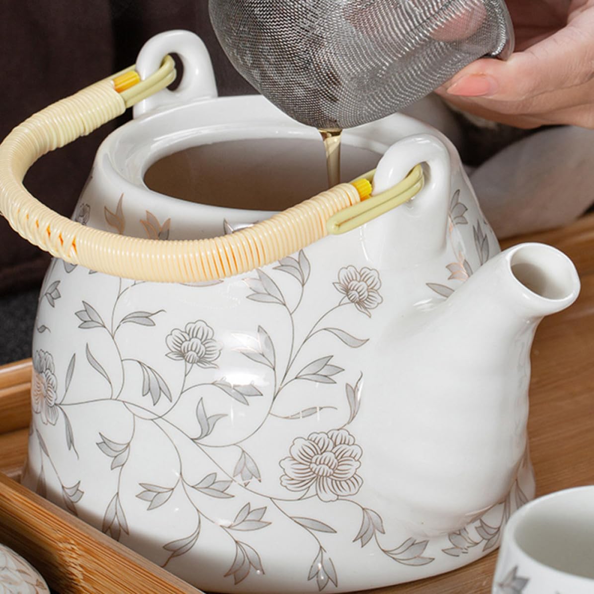Juego de Tetera Tazas de Té 950ml de Color Claro de Cerámica