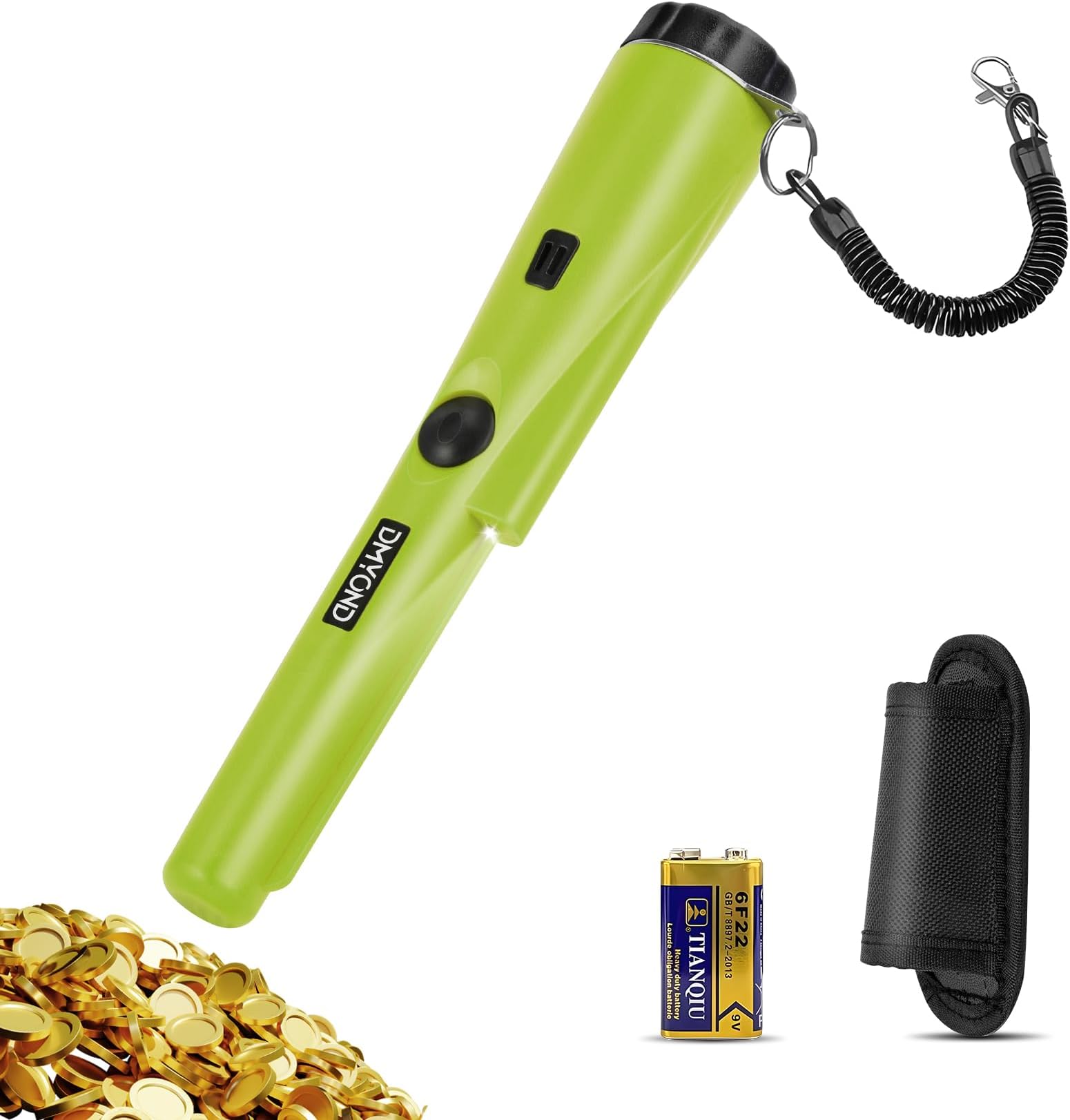 Dmyond Metal Detector Pinpointer, Professional Waterproof Handheld Pin Pointer Wand, Search Treasure Pinpointing Finder Probe with 9V Battery for Adults, Kids, Green