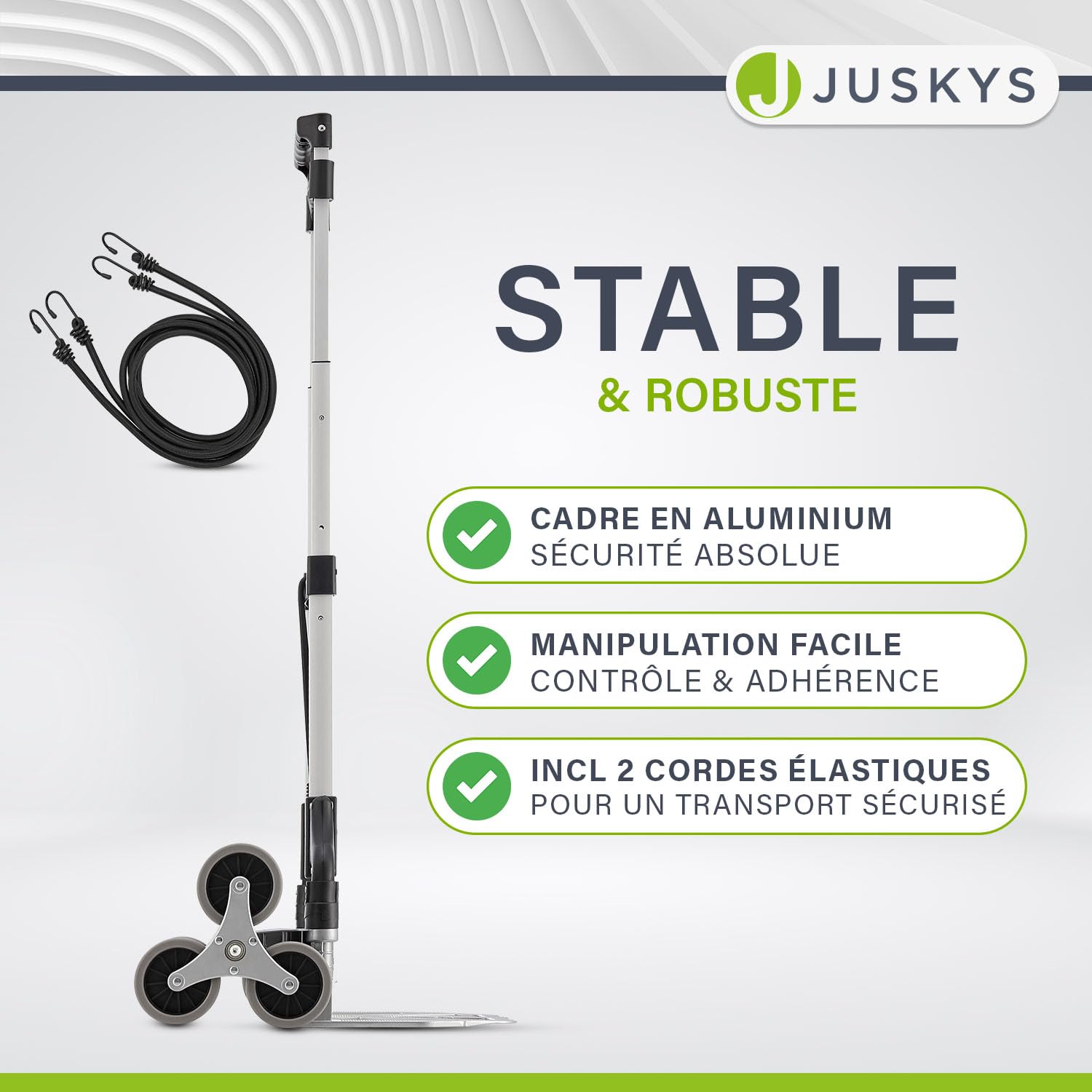 Juskys Diable Monte-escalier Pliable & supportant jusqu'à 80 kg - Mini-Diable en Aluminium pour escaliers - avec Gants & Cordes Extensibles - Petit Monte-escalier